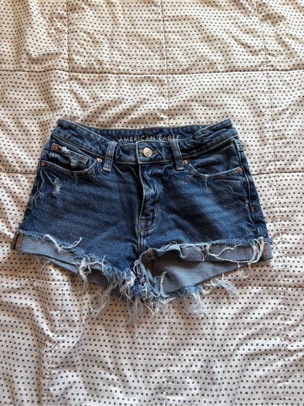 American Eagle Outfitters Dark Blue Distressed Cutoff Jean Shorts